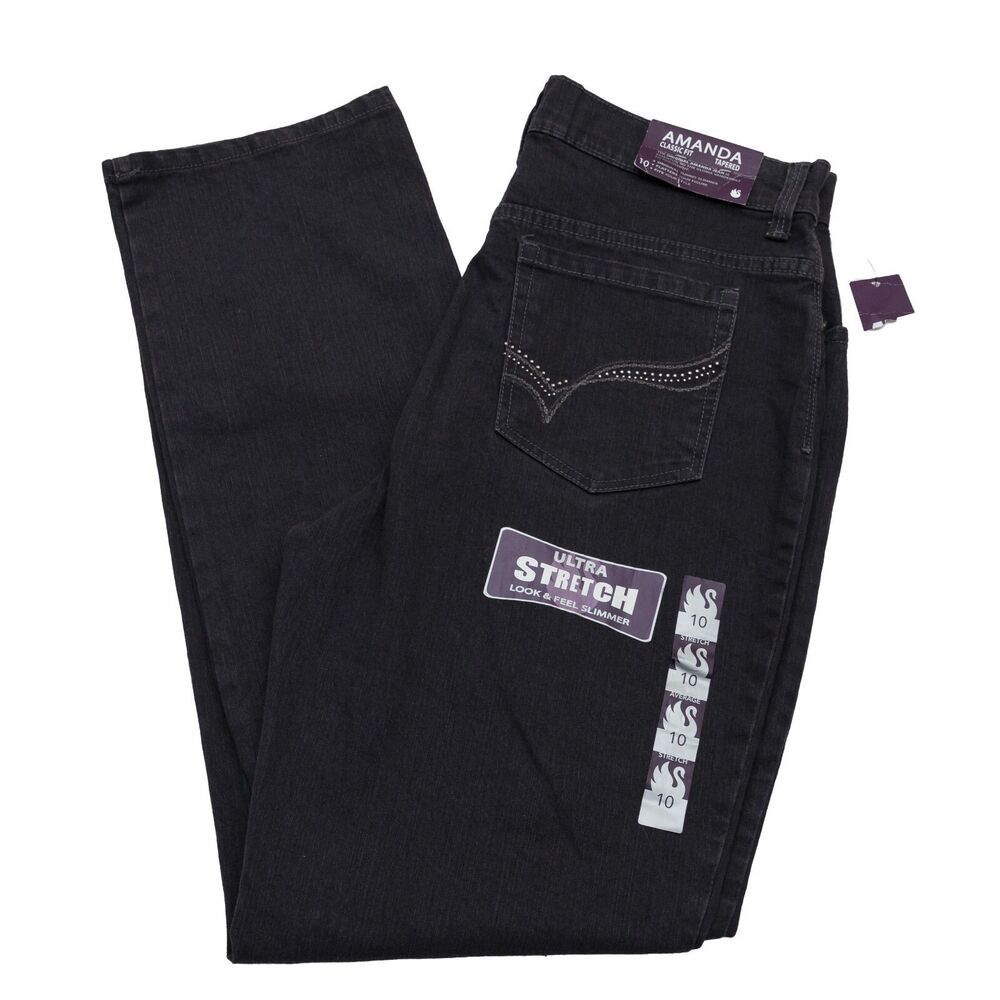 Gloria Vanderbilt Size 10 Amanda Dk Grey Black Wash Classic Fit Tapered Denim